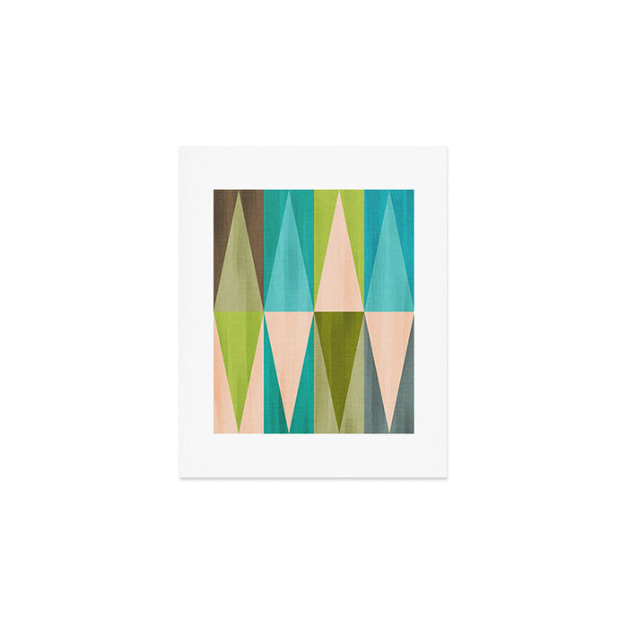 Mid Mod Diamond Pattern 3. textured Blue Green Art Print Gallery Image 1