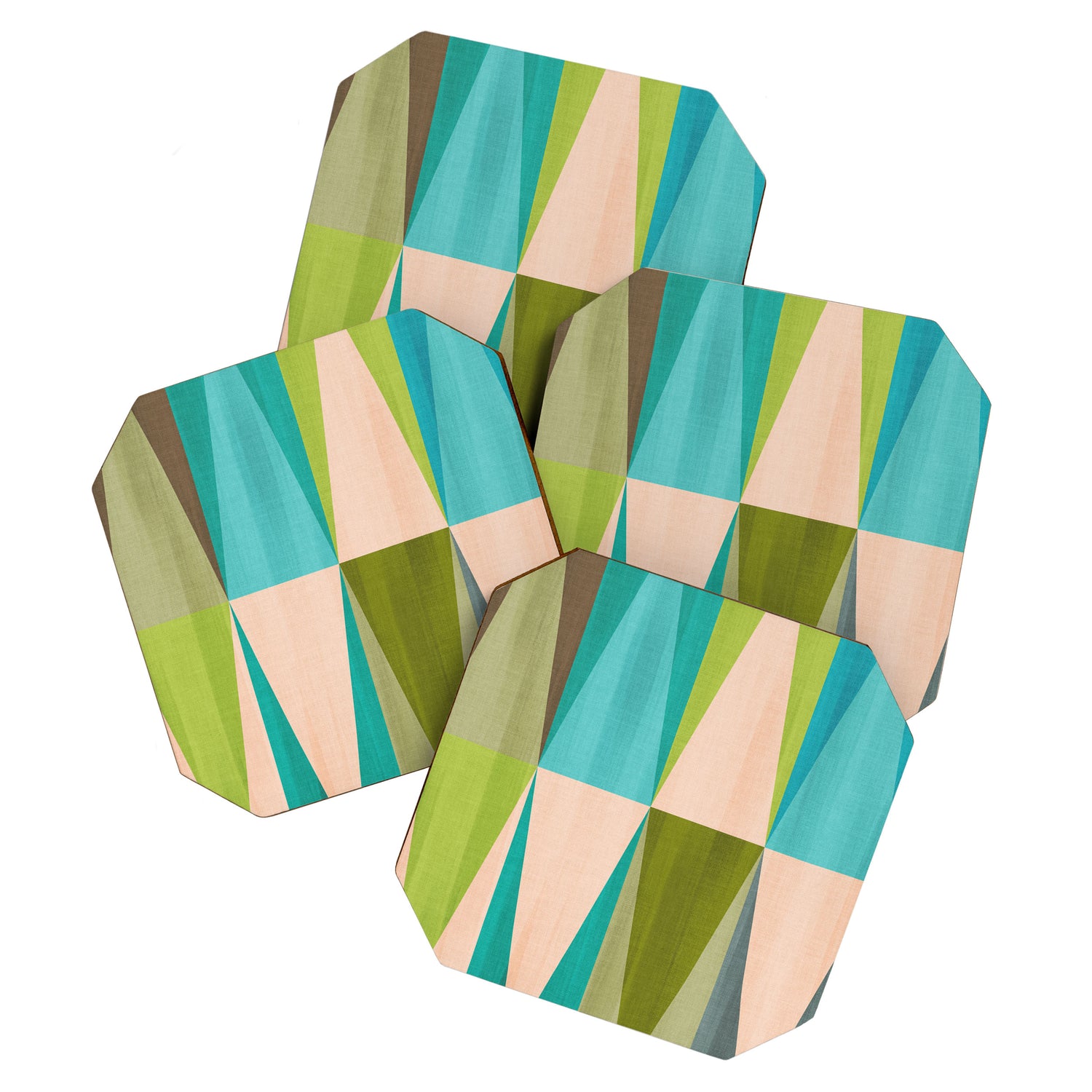 Mid Mod Diamond Pattern 3. textured Blue Green Coaster Gallery Image 1