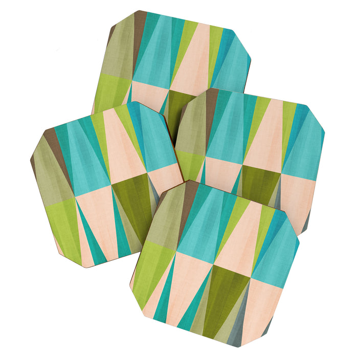 Mid Mod Diamond Pattern 3. textured Blue Green Coaster Gallery Image 1