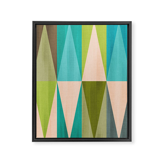 Mid Mod Diamond Pattern 3. textured Blue Green Framed Canvas Print Gallery Image 1