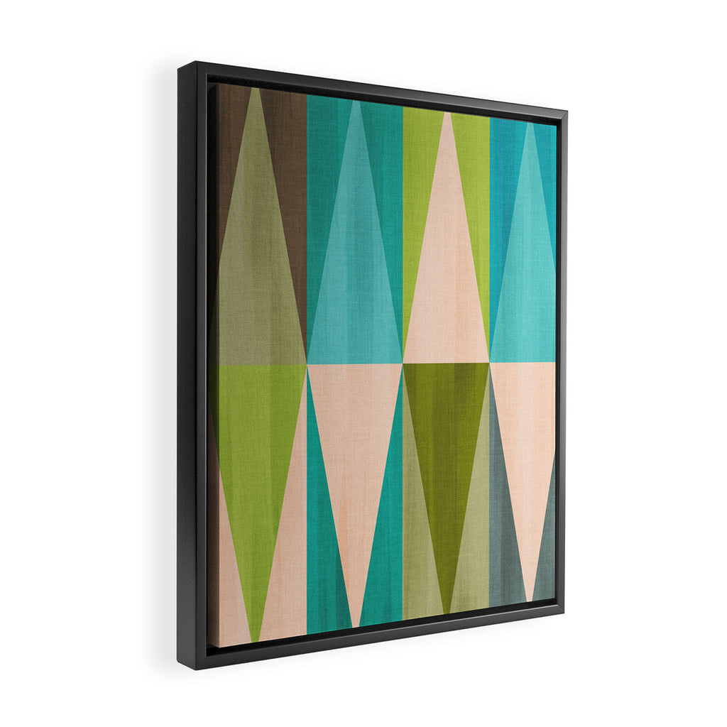 Mid Mod Diamond Pattern 3. textured Blue Green Framed Canvas Print Gallery Image 2