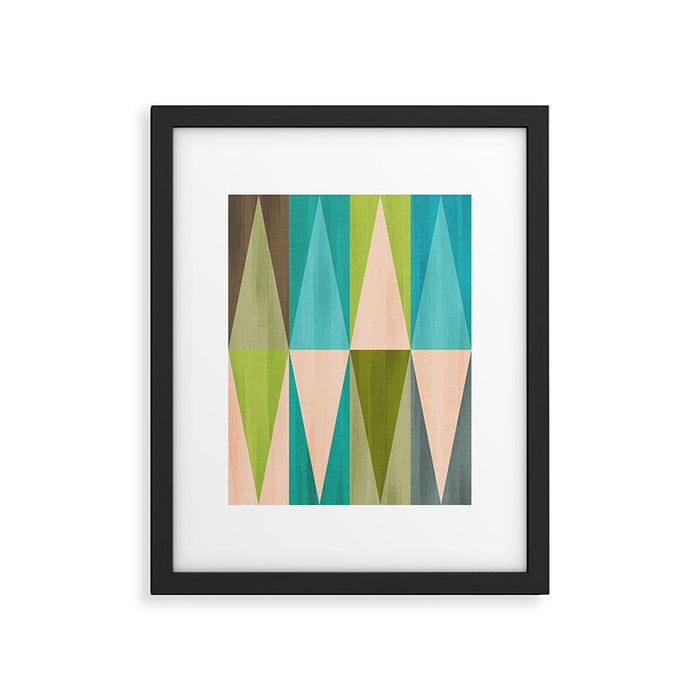 Mid Mod Diamond Pattern 3. textured Blue Green Framed Art Print Gallery Image 1