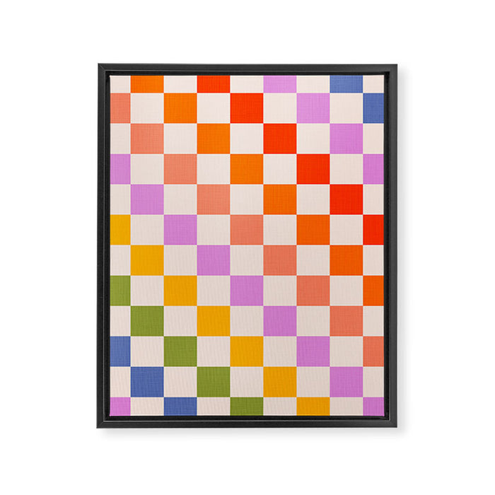 Mid Mod Rainbow Check pattern Framed Canvas Print Gallery Image 1