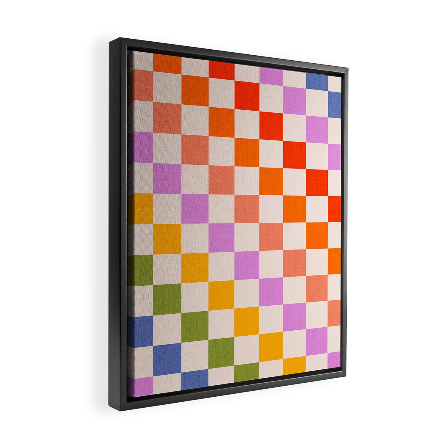 Mid Mod Rainbow Check pattern Framed Canvas Print Gallery Image 2