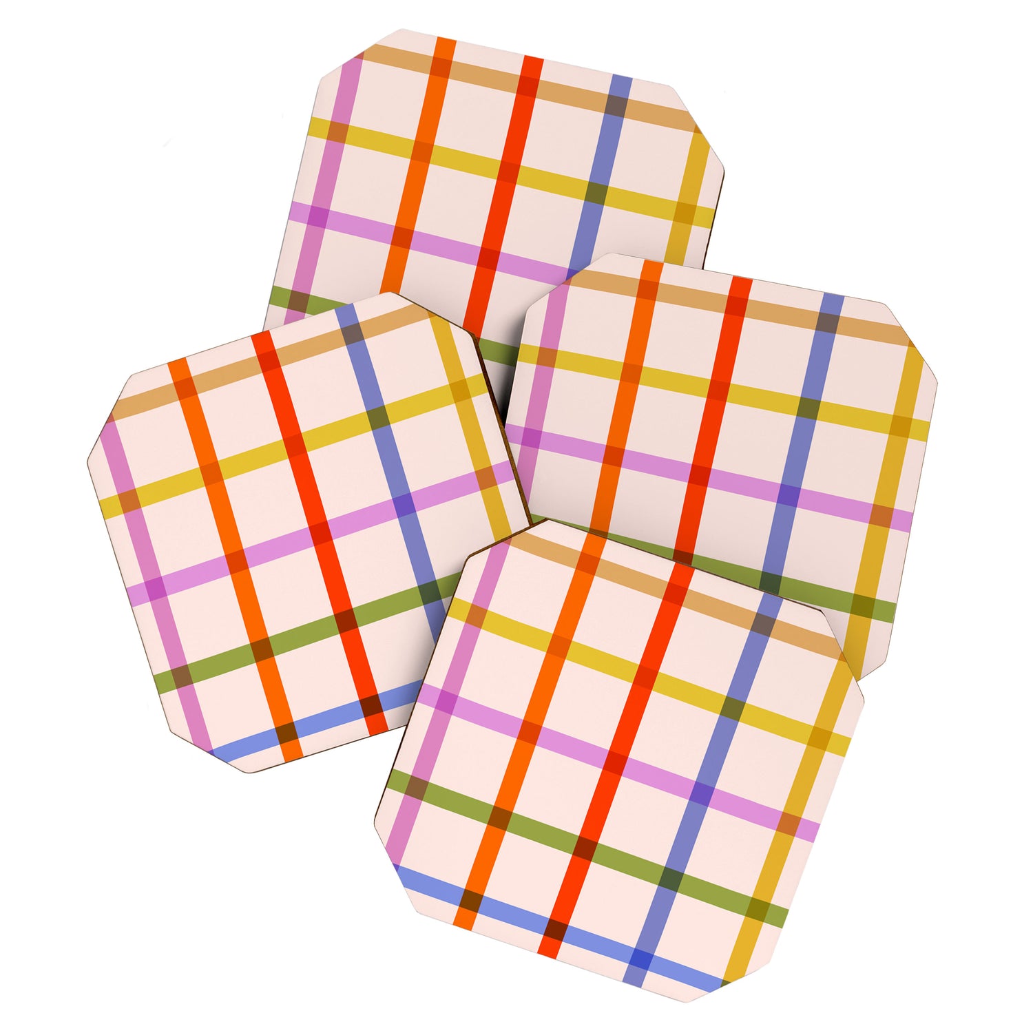 Mid Mod Rainbow Summer Gingham Check pattern Coaster Gallery Image 1