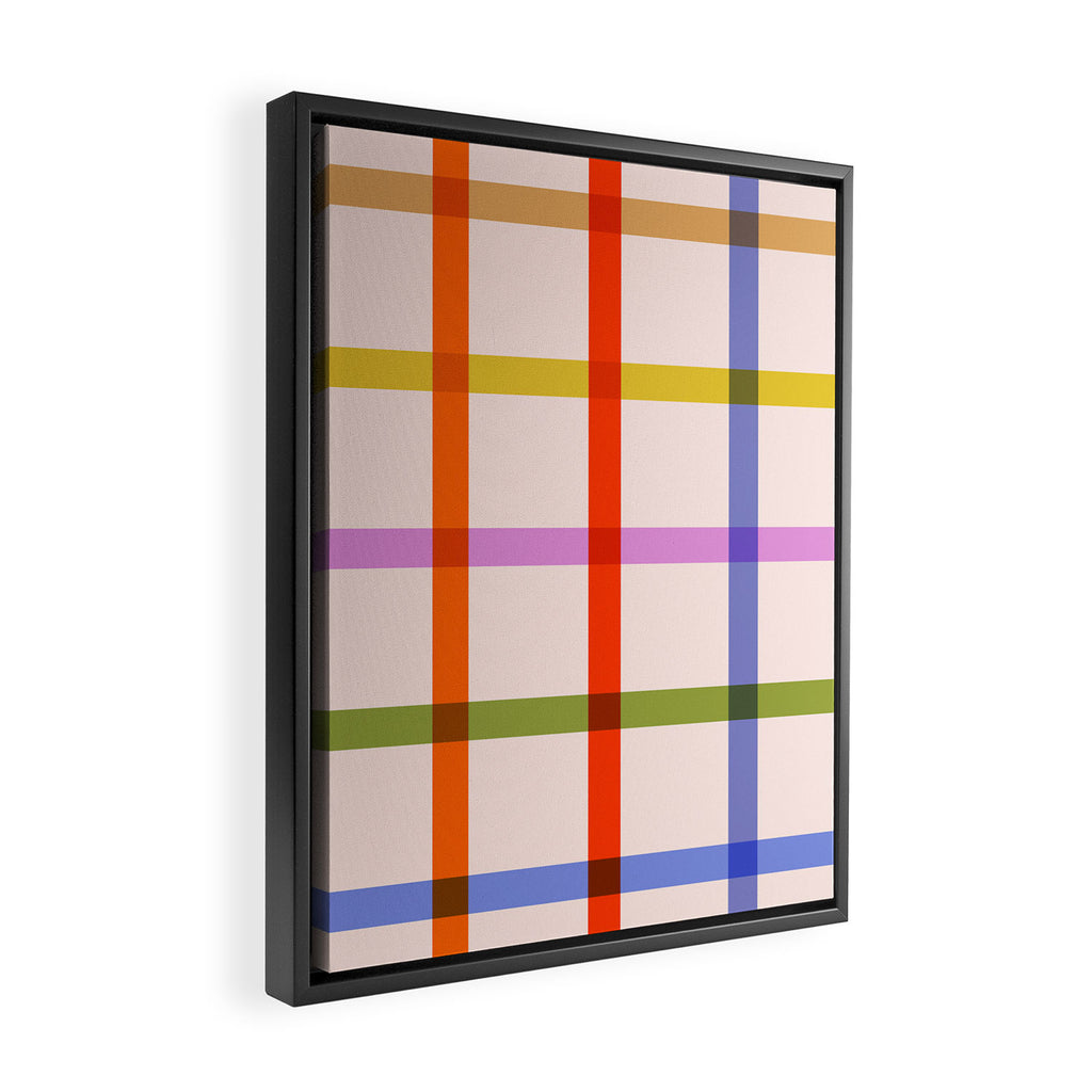Mid Mod Rainbow Summer Gingham Check pattern Framed Canvas Print Gallery Image 2