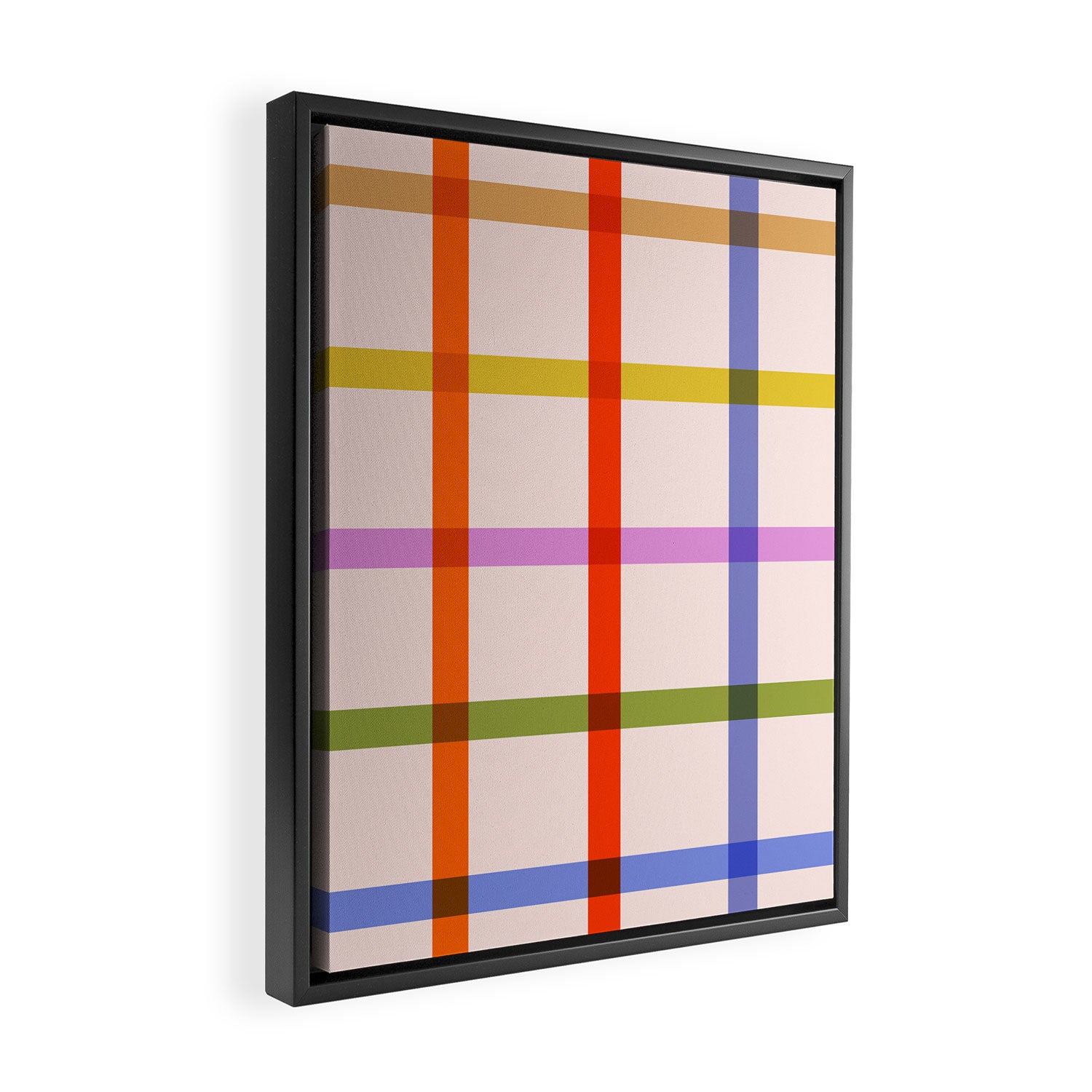 Mid Mod Rainbow Summer Gingham Check pattern Framed Canvas Print Gallery Image 2