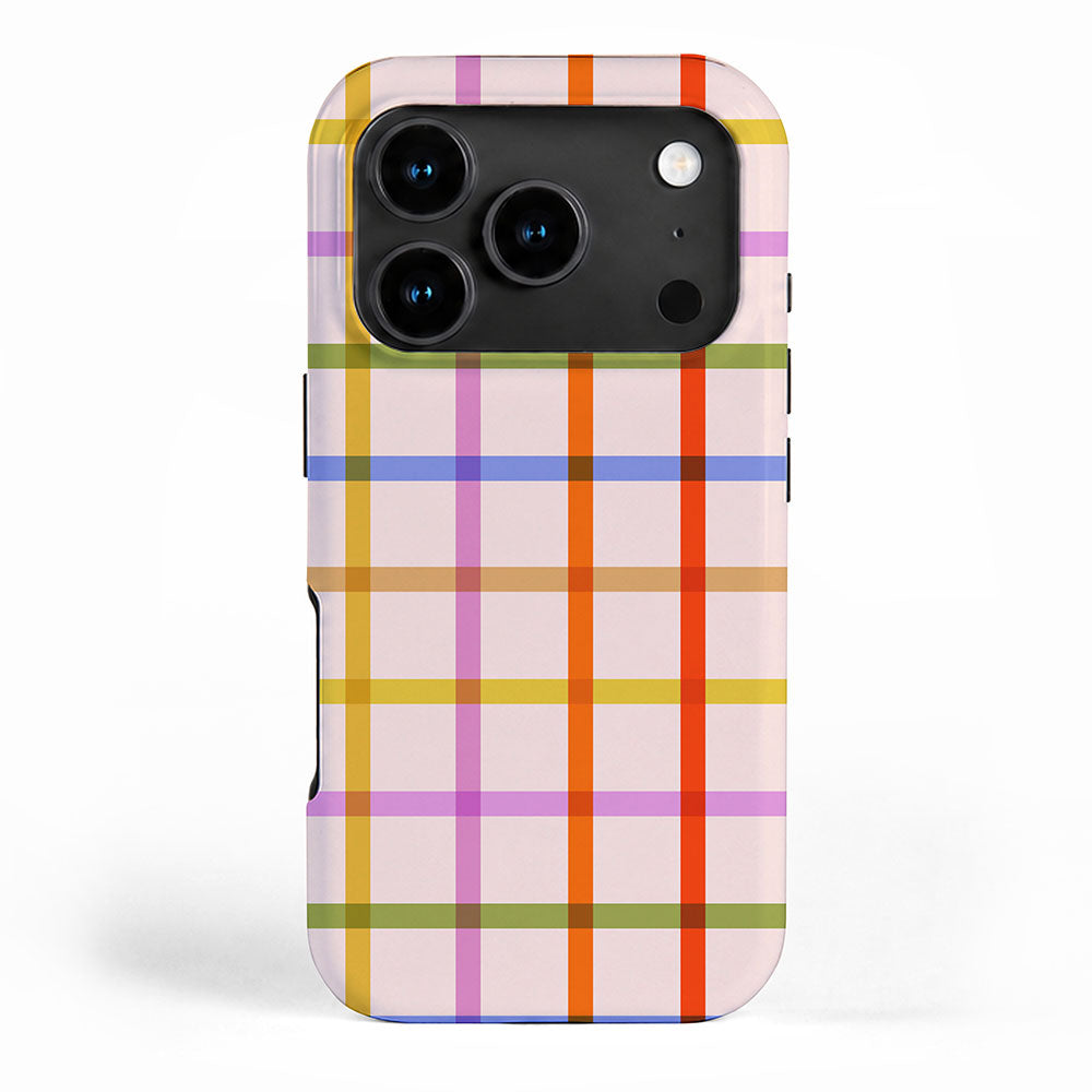Mid Mod Rainbow Summer Gingham Check pattern iPhone Case Gallery Image 1