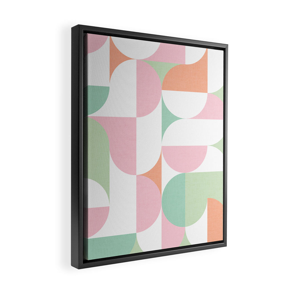 Mid-Mod geometric dots and shapes pattern - Pastel Candy Framed Canvas Print Gallery Image 2