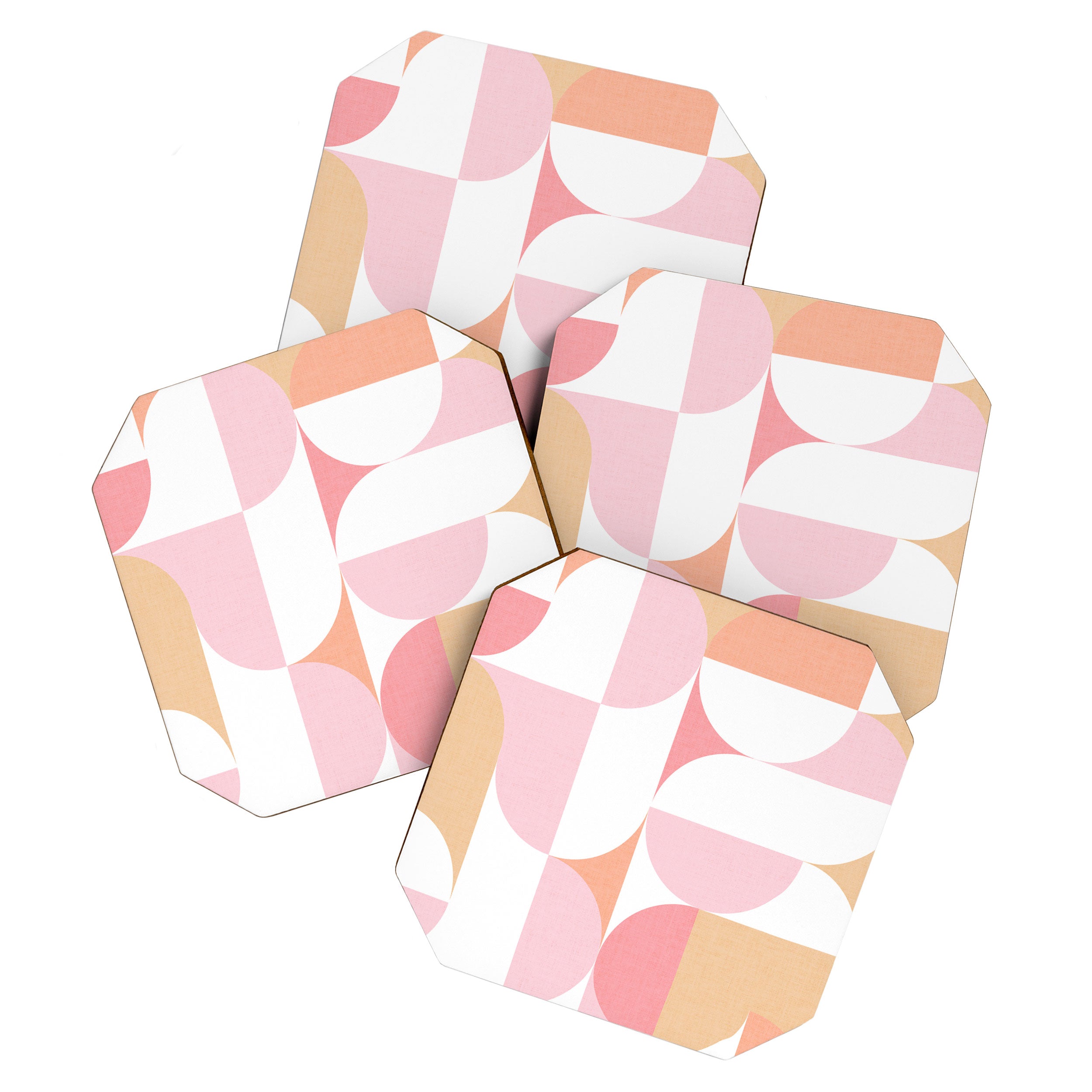 Mid-Mod geometric sun and moon pattern - Peachy Pink pastels Coaster Gallery Image 1