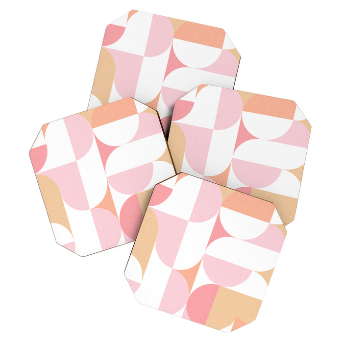 Mid-Mod geometric sun and moon pattern - Peachy Pink pastels Coaster Gallery Image 1