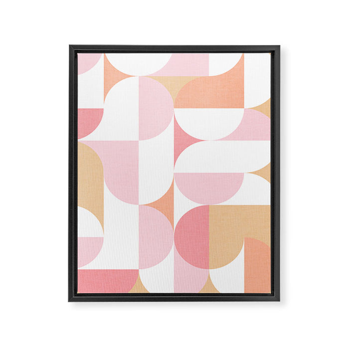 Mid-Mod geometric sun and moon pattern - Peachy Pink pastels Framed Canvas Print Gallery Image 1