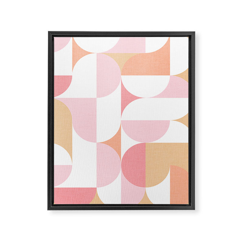 Mid-Mod geometric sun and moon pattern - Peachy Pink pastels Framed Canvas Print Gallery Image 6