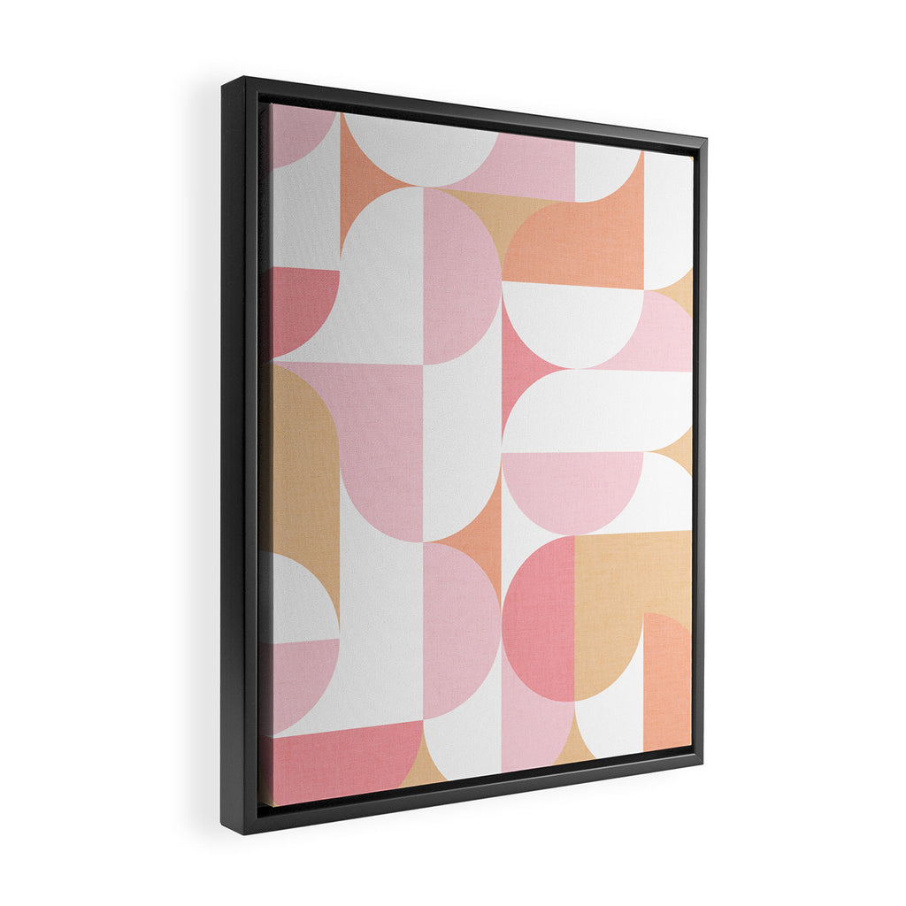 Mid-Mod geometric sun and moon pattern - Peachy Pink pastels Framed Canvas Print Gallery Image 2