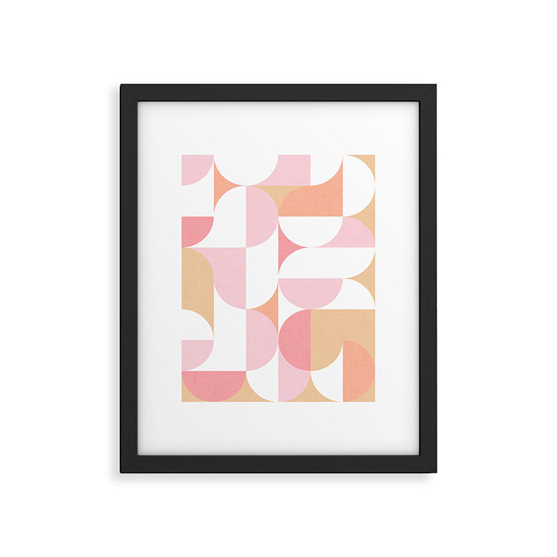 Mid-Mod geometric sun and moon pattern - Peachy Pink pastels Framed Art Print Gallery Image 5