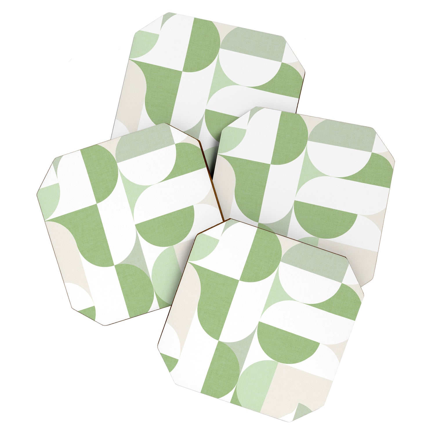Mid-Mod geometric Sun and Moon pattern - tonal green pastels Coaster Gallery Image 1