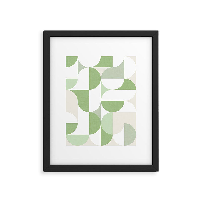 Mid-Mod geometric Sun and Moon pattern - tonal green pastels Framed Art Print Gallery Image 5