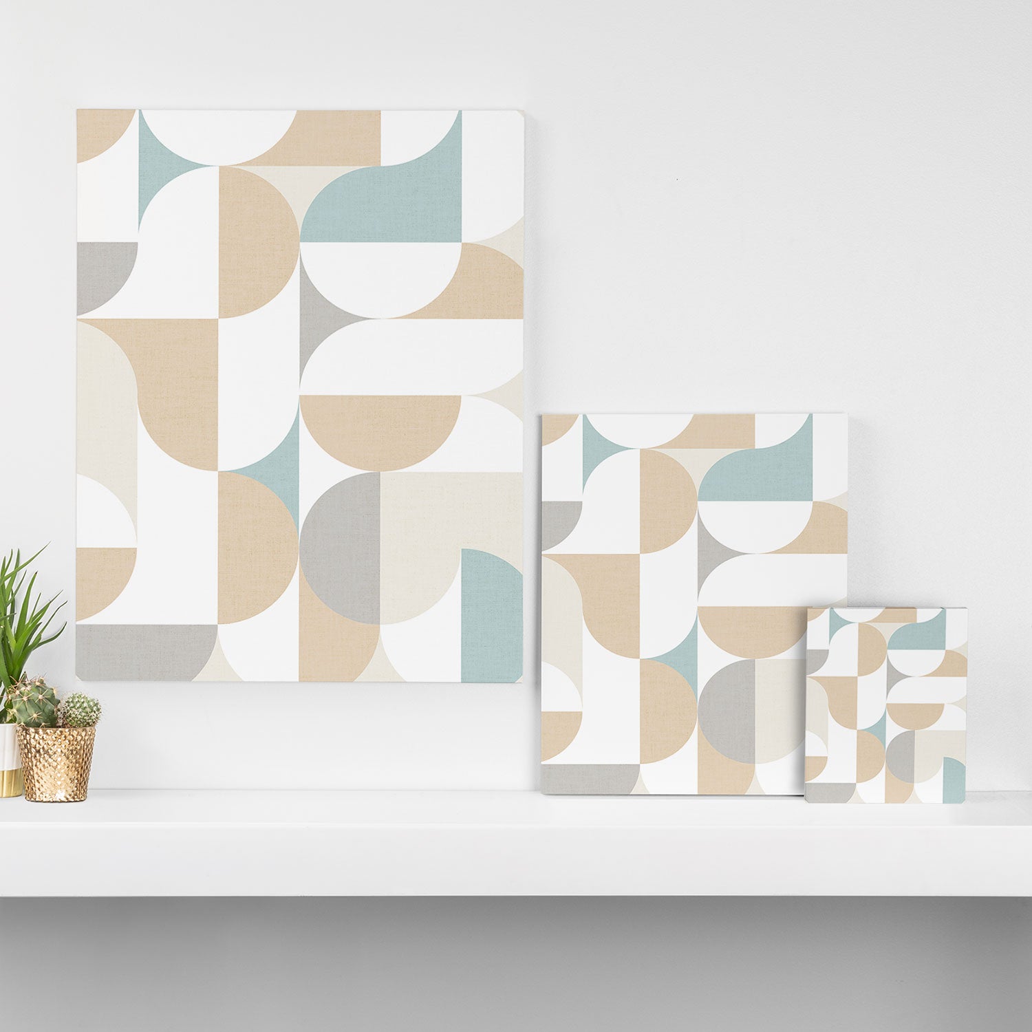 Mid-Mod Sun and Moon pattern - earthy grey blue pastels  Canvas Print Gallery Image 3