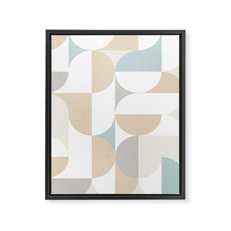 Mid-Mod Sun and Moon pattern - earthy grey blue pastels  Framed Canvas Print Gallery Image 6