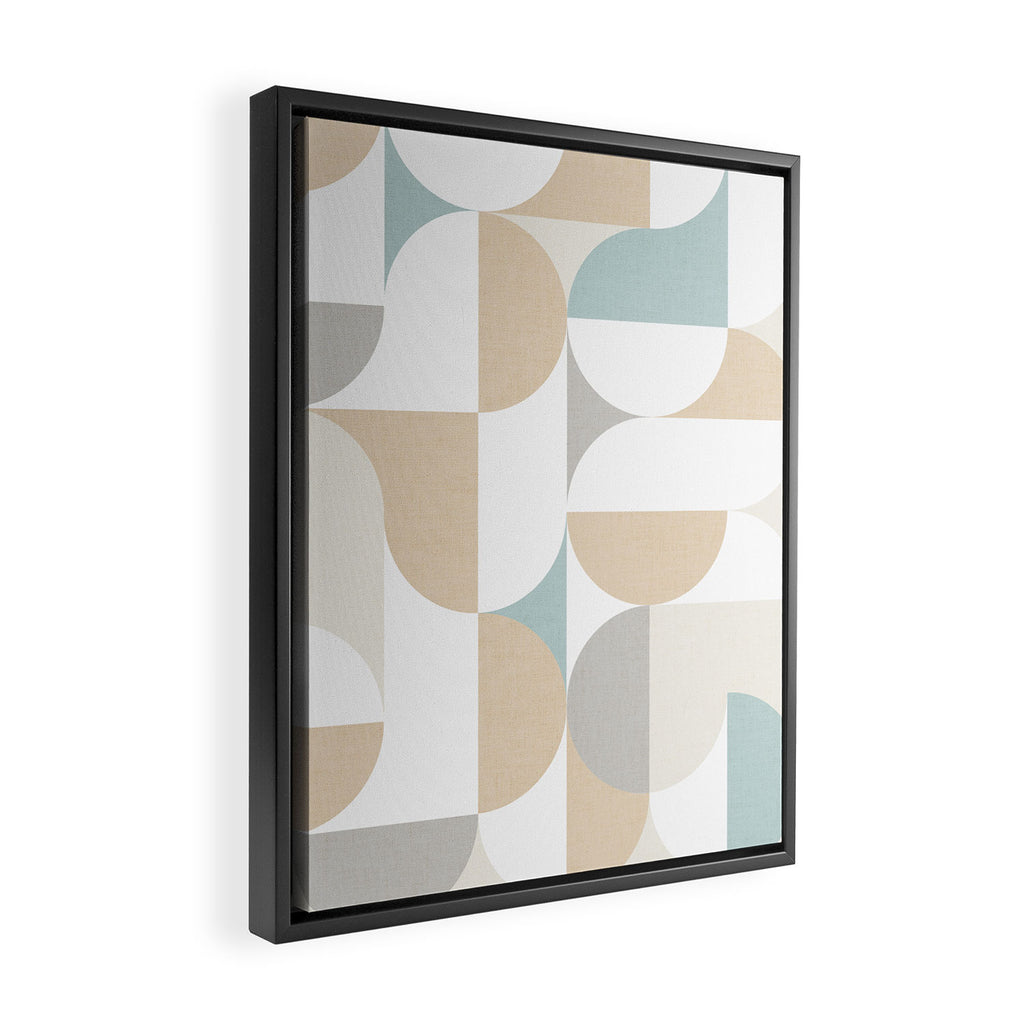 Mid-Mod Sun and Moon pattern - earthy grey blue pastels  Framed Canvas Print Gallery Image 2