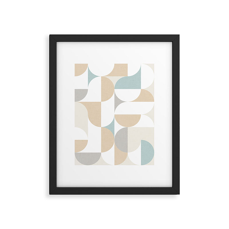 Mid-Mod Sun and Moon pattern - earthy grey blue pastels  Framed Art Print Gallery Image 4