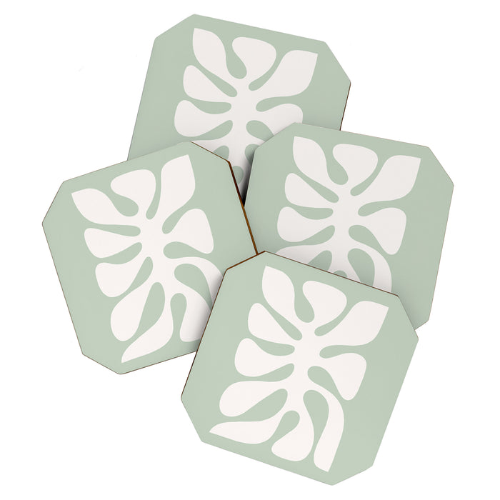 Minimal Abstract Matisse Monstera Pastel Sage Green 2/2 Coaster Gallery Image 1