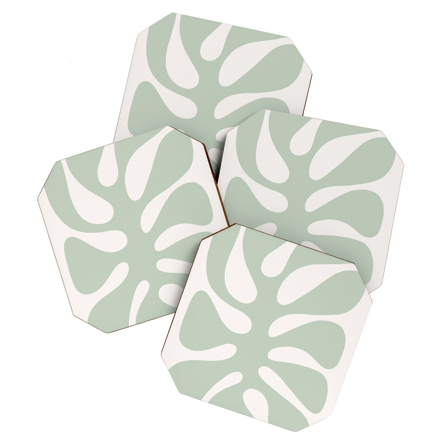 Minimal Abstract Matisse Monstera Pastel Sage Green 1/2 Coaster Gallery Image 1