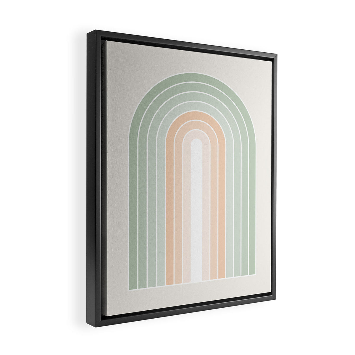 Minimal Abstract Retro Spring Rainbow - Pastel sage green and Peach fuzz Framed Canvas Print Gallery Image 2
