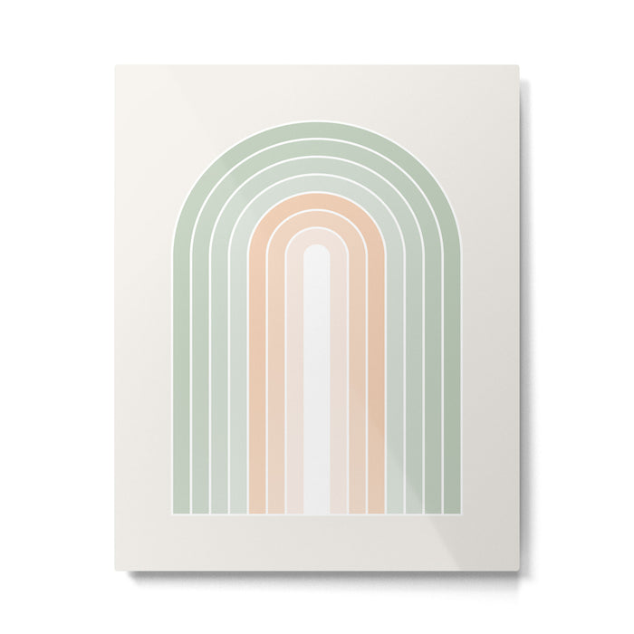 Minimal Abstract Retro Spring Rainbow - Pastel sage green and Peach fuzz Metal Print Gallery Image 1
