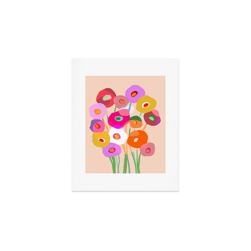 Minimal Abstract Wild floral bouquet on Peach Fuzz Art Print Gallery Image 1