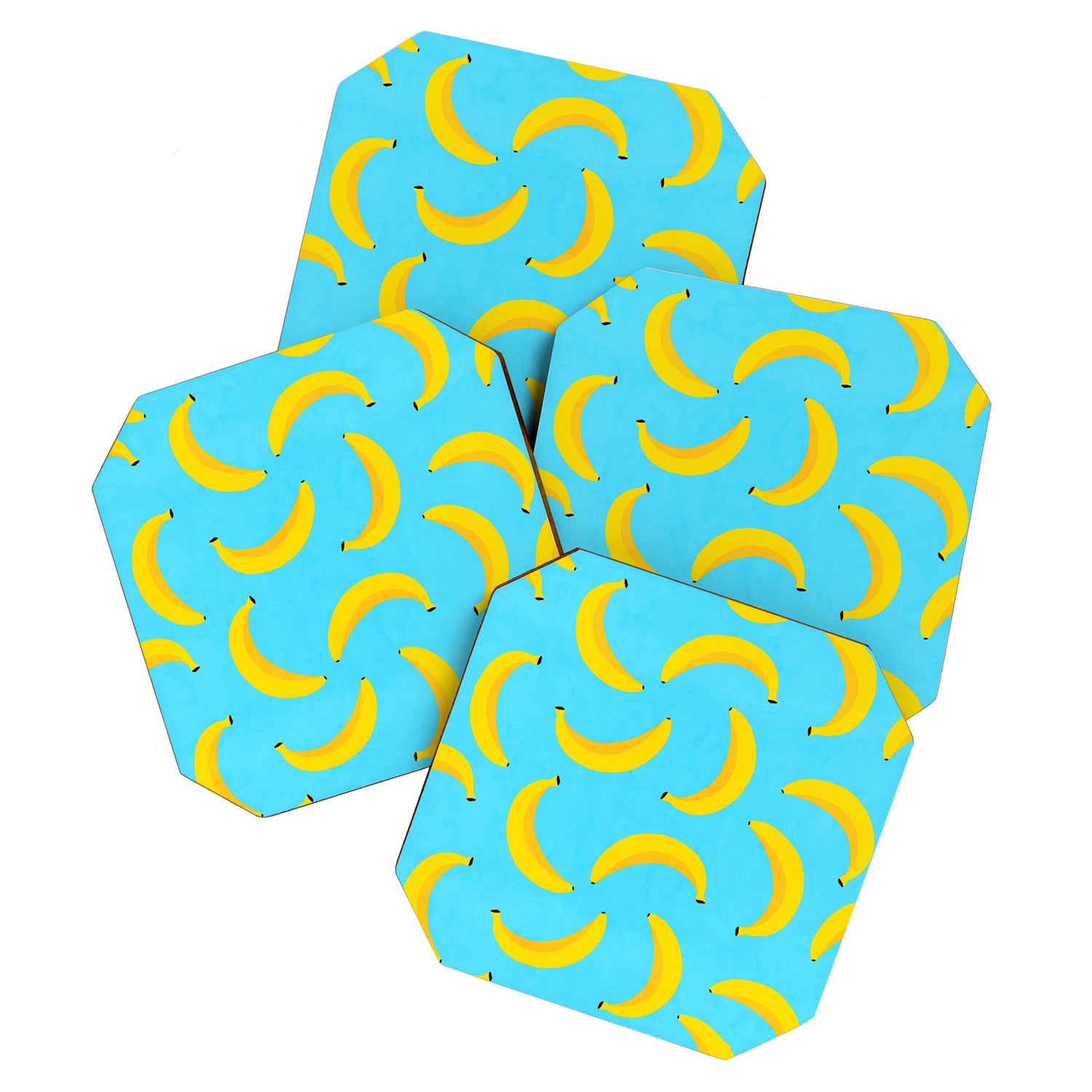 Minimal bold and vibrant banana pattern yellow on blue Coaster Gallery Image 1