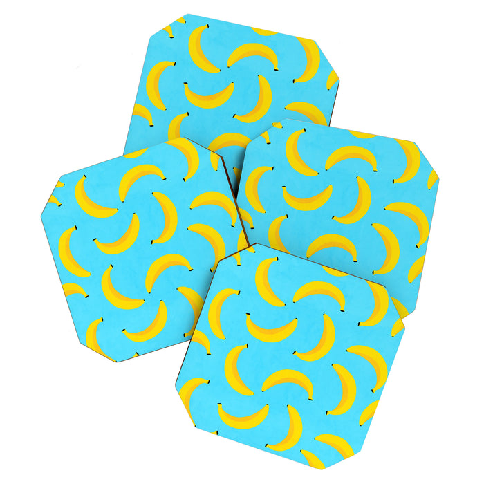 Minimal bold and vibrant banana pattern yellow on blue Coaster Gallery Image 1