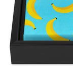 Minimal bold and vibrant banana pattern yellow on blue Framed Canvas Print Gallery Image 3