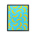 Minimal bold and vibrant banana pattern yellow on blue Framed Canvas Print Gallery Image 6