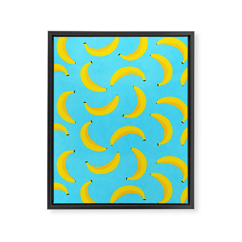 Minimal bold and vibrant banana pattern yellow on blue Framed Canvas Print Gallery Image 6