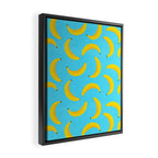 Minimal bold and vibrant banana pattern yellow on blue Framed Canvas Print Gallery Image 2