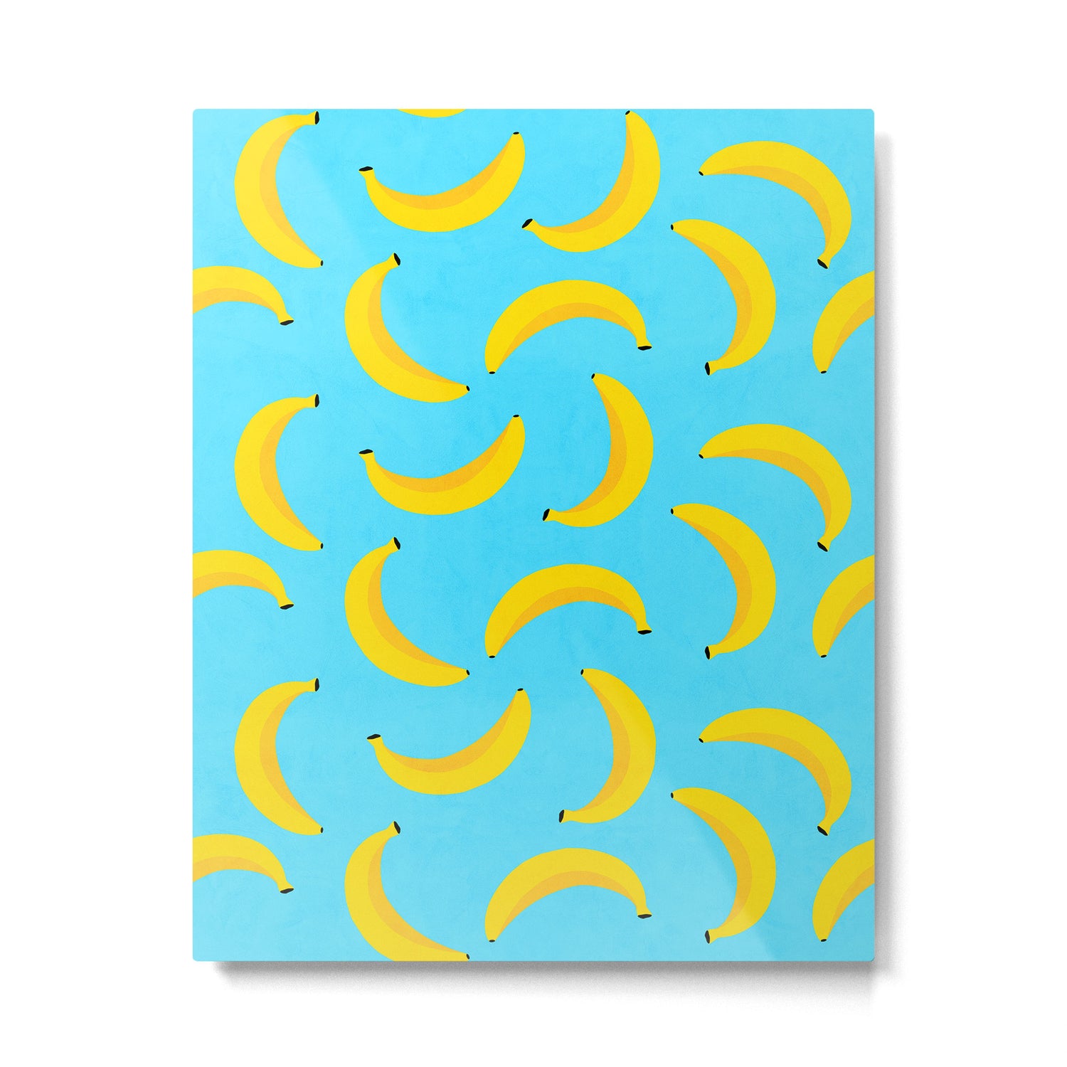 Minimal bold and vibrant banana pattern yellow on blue Metal Print Gallery Image 4