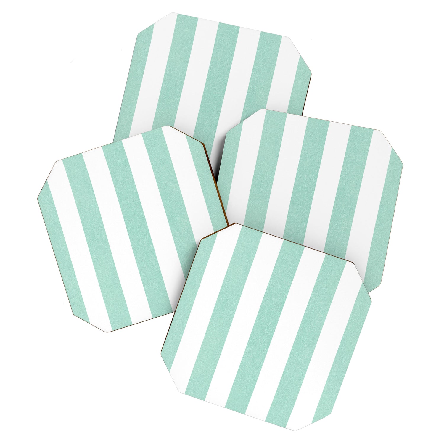 Minimal candy pastel stripes 1. mint and white Coaster Gallery Image 1