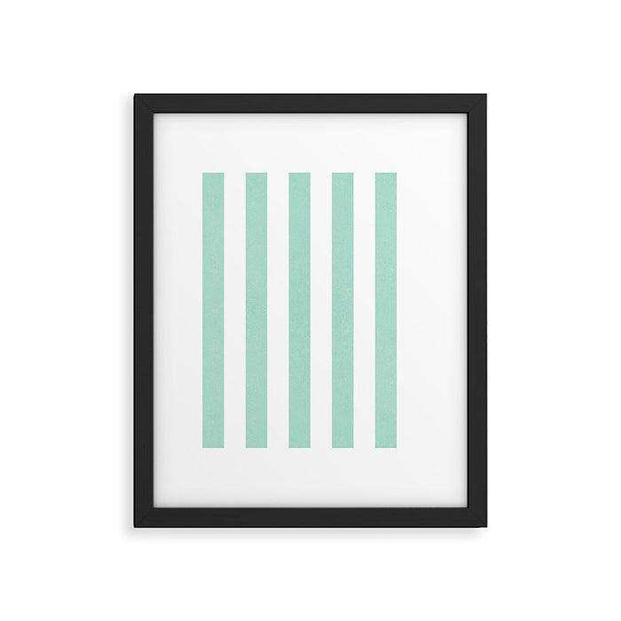Minimal candy pastel stripes 1. mint and white Framed Art Print Gallery Image 1