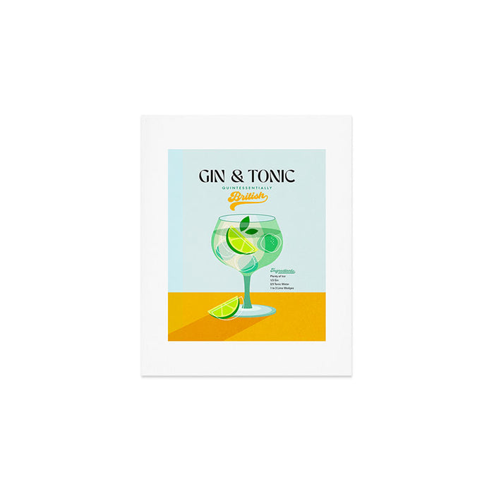 Minimal Gin Tonic cocktail illustration - Aqua Orange Art Print Gallery Image 1