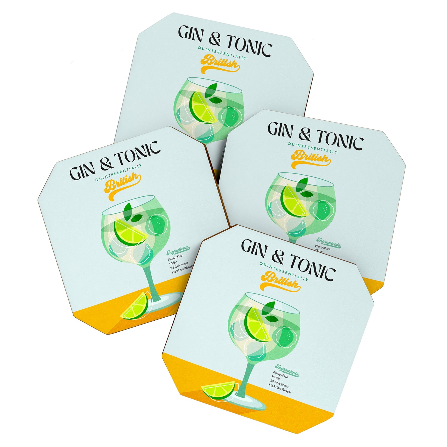 Minimal Gin Tonic cocktail illustration - Aqua Orange Coaster Gallery Image 1