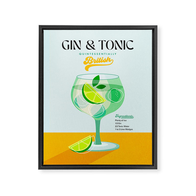 Minimal Gin Tonic cocktail illustration - Aqua Orange Framed Canvas Print Gallery Image 6