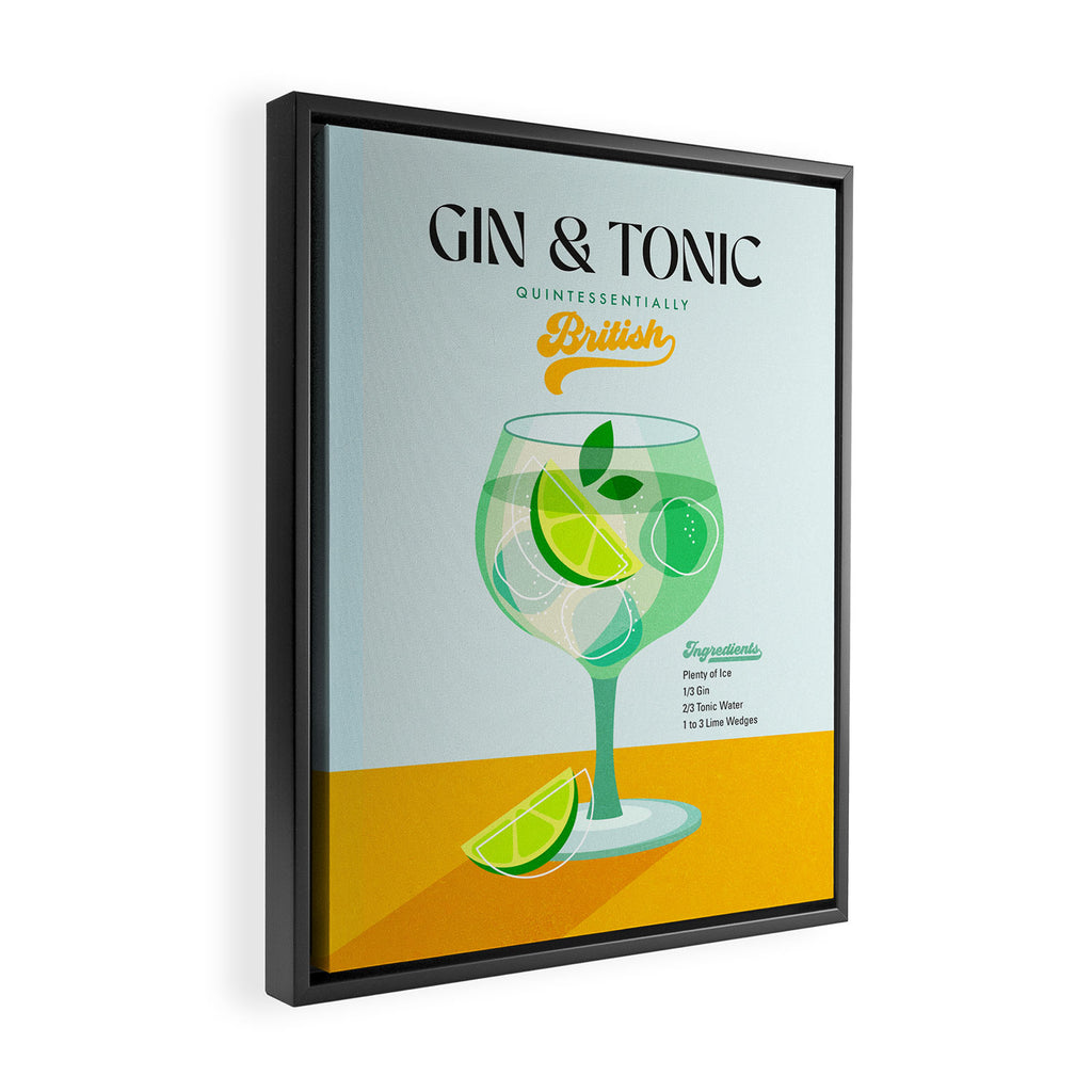 Minimal Gin Tonic cocktail illustration - Aqua Orange Framed Canvas Print Gallery Image 2