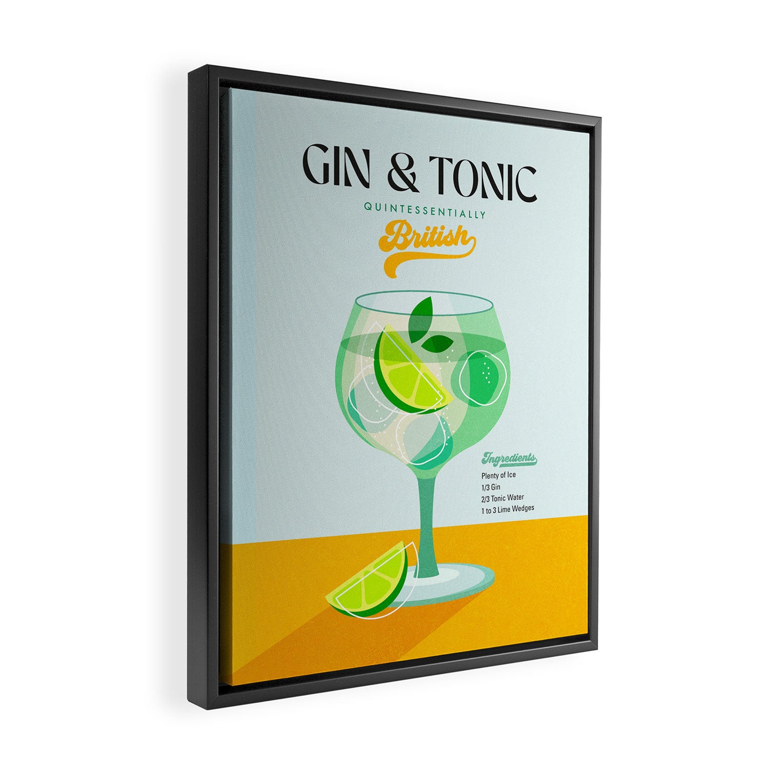 Minimal Gin Tonic cocktail illustration - Aqua Orange Framed Canvas Print Gallery Image 2