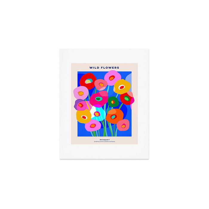 Minimal Matisse Floral Bouquet Poster on Azure Blue Art Print Gallery Image 1