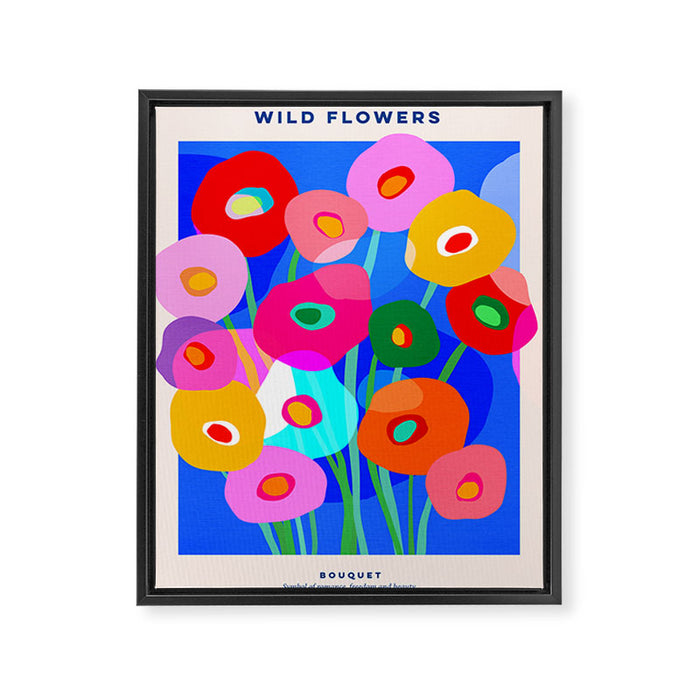 Minimal Matisse Floral Bouquet Poster on Azure Blue Framed Canvas Print Gallery Image 1