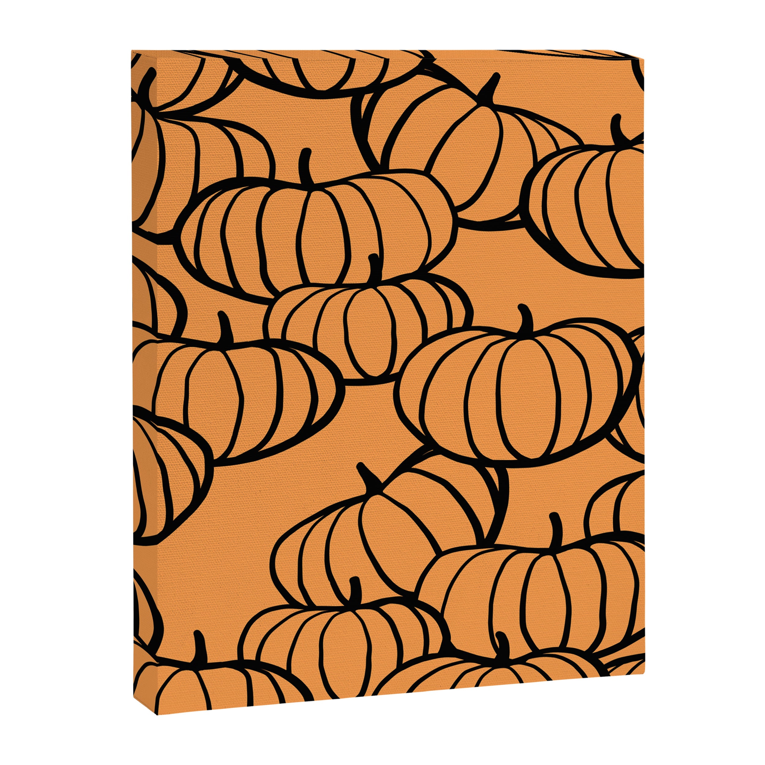 Minimal Retro Line-art Pumpkin Pattern - Black on Orange Canvas Print Gallery Image 8