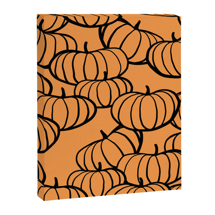 Minimal Retro Line-art Pumpkin Pattern - Black on Orange Canvas Print Gallery Image 1