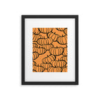 Minimal Retro Line-art Pumpkin Pattern - Black on Orange Framed Art Print Gallery Image 6