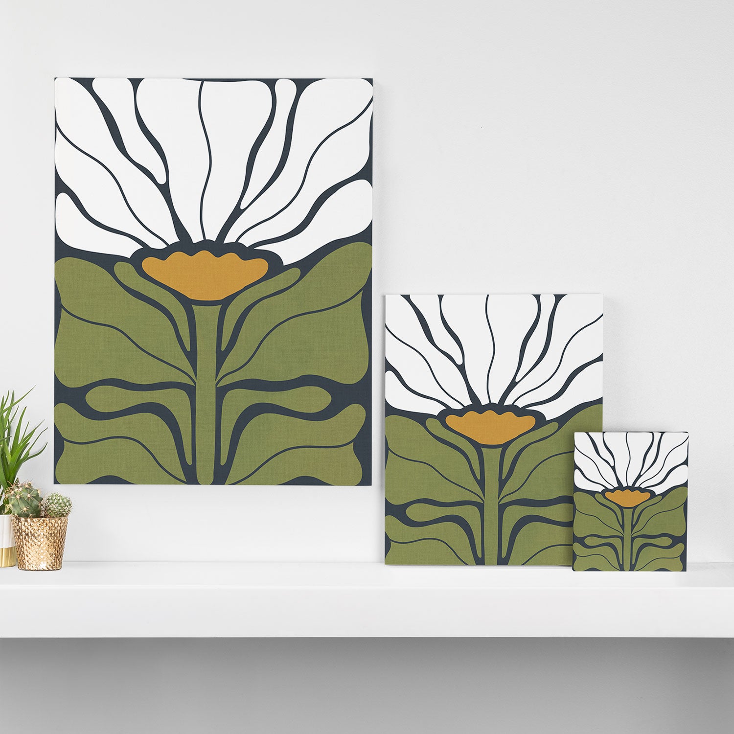 Modern Boho Art Nouveau Floral 3.1 ochre green grey Canvas Print Gallery Image 3